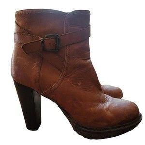 Minelli Rustic Leather Cognac Ankle Boots 38 7.5